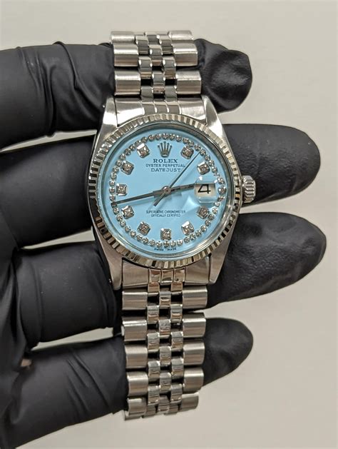 rolex acciaio fondo blu numeri diamanti|Orologi Rolex Datejust .